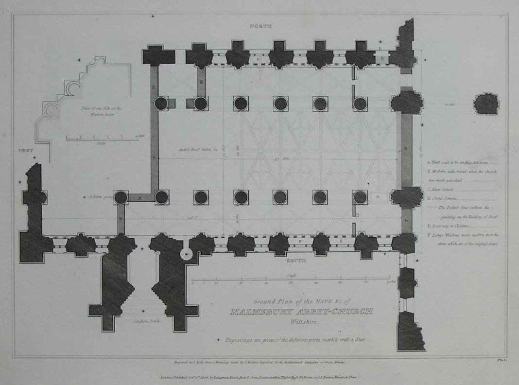 Print - Ground Plan of the Nave &c of Malmsbury Abbey-Church Wiltshire - Roffe